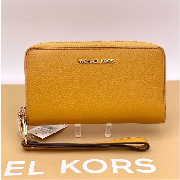 Michael Kors Jet Set Travel Phone Case Wristlet Wallet Marigold - Picture 9 of 12